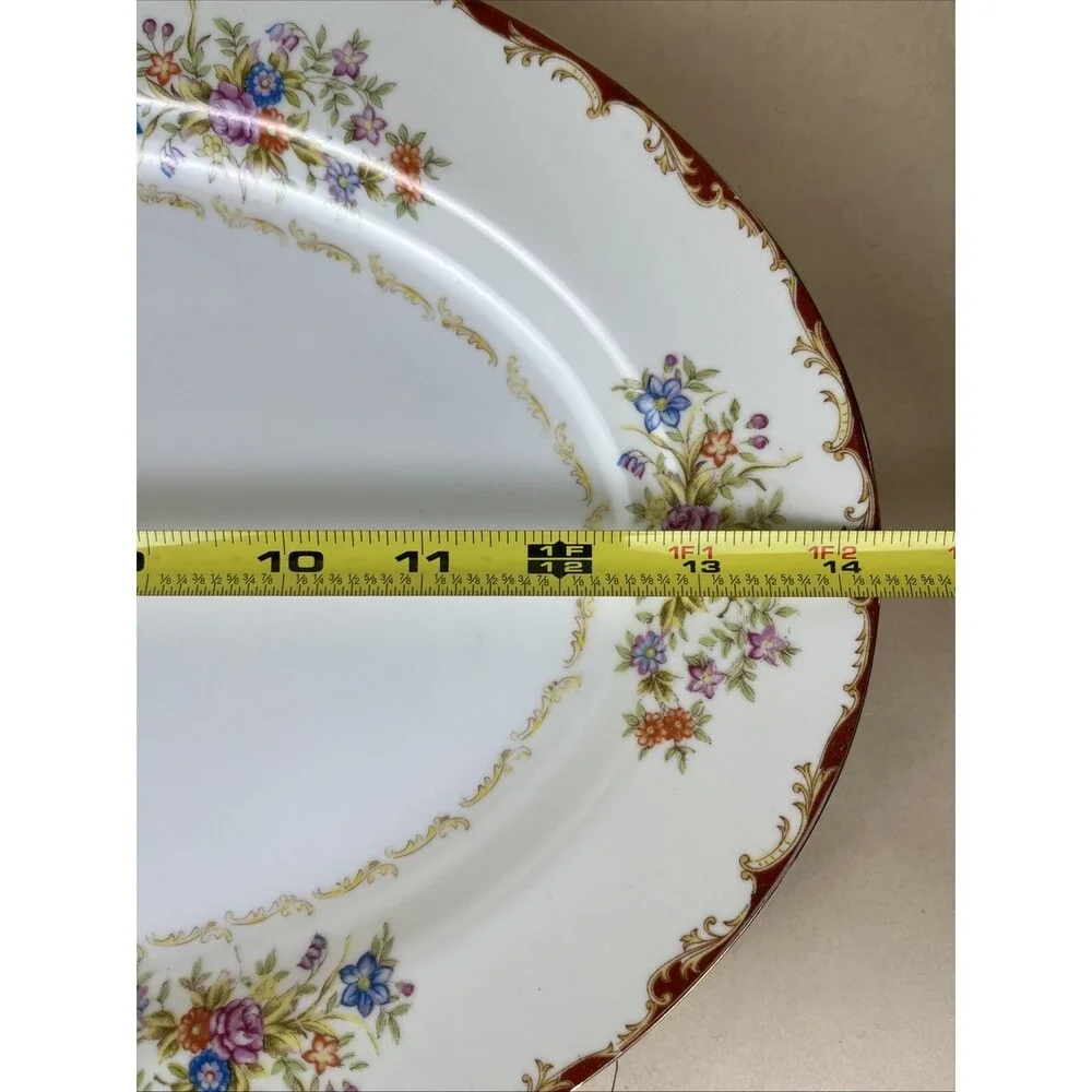 VTG Japanese T Marked Porcelain Platter 14x10.5” Floral Gold Trim Made‎ In Japan